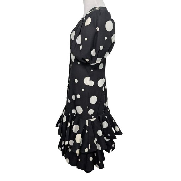 Vintage 80s Victor Costa Dress Womens Size 8 Black Polka Dot Puff Sleeve Party - Picture 11 of 13